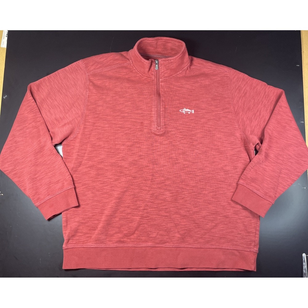 Orvis Trout Bum 1/4 Zip Pullover Mens XL Red Long Sleeve Pima Cotton Rn#70534